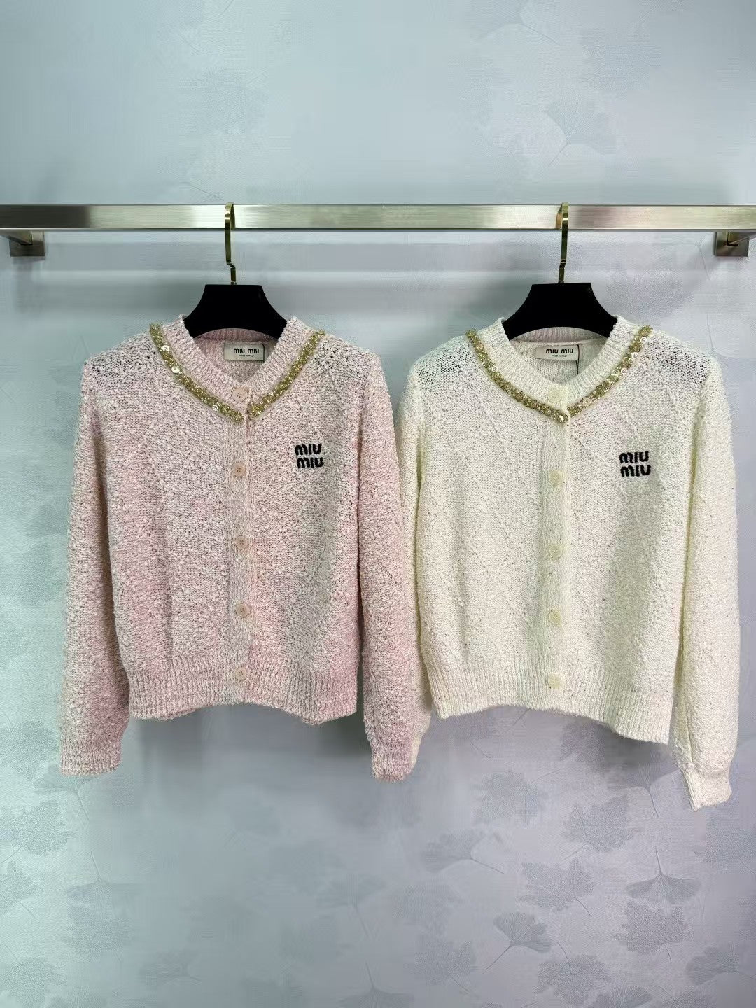 Chain crew neck knitted long-sleeved cardigan