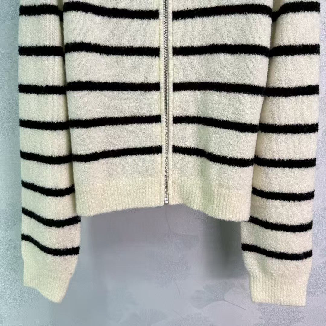 Striped knitted long-sleeved cardigan