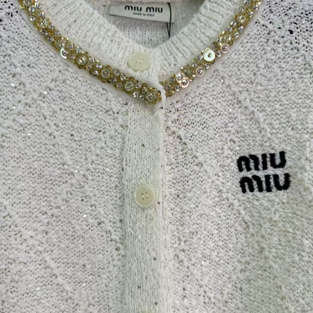 Chain crew neck knitted long-sleeved cardigan