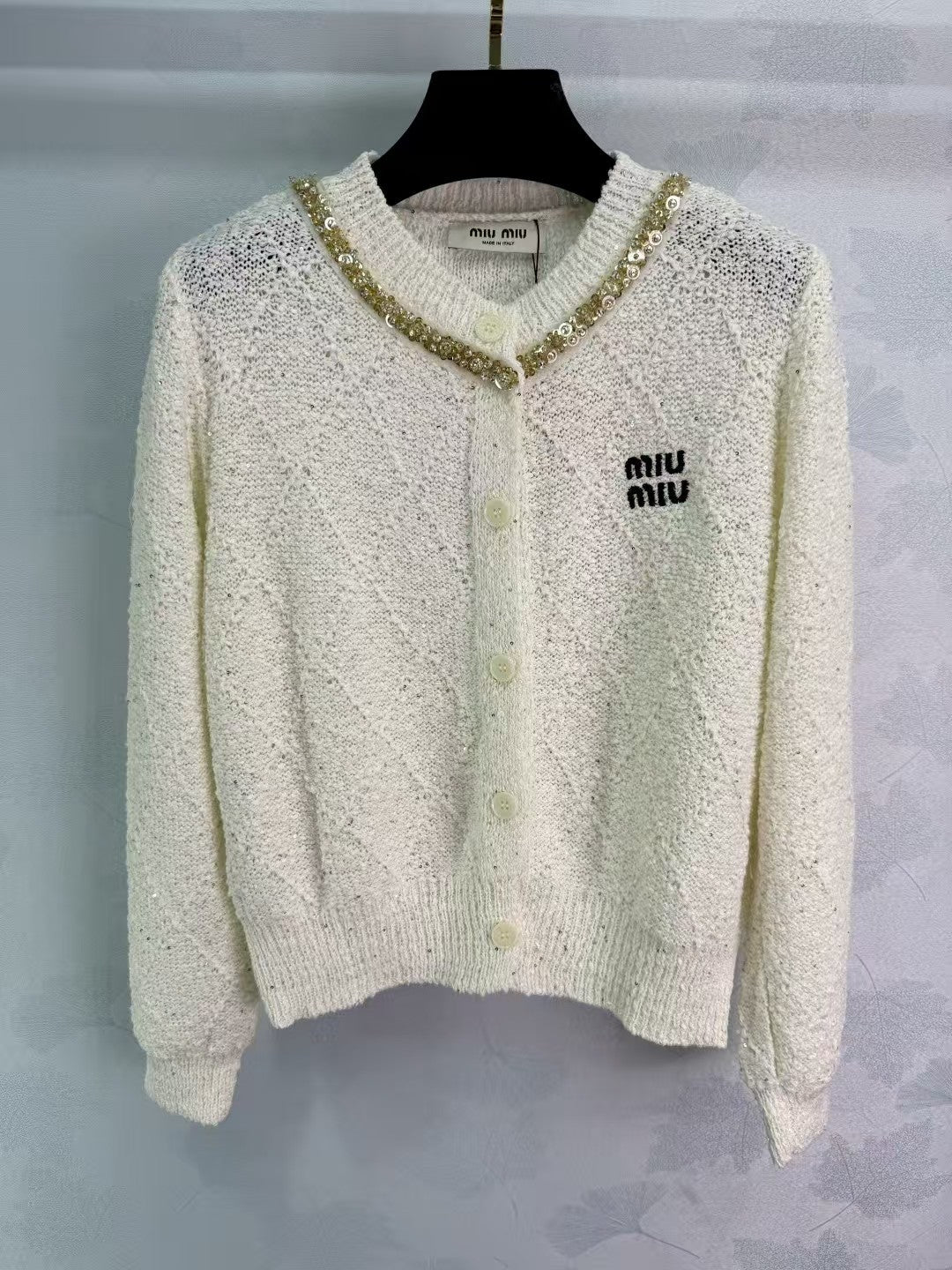 Chain crew neck knitted long-sleeved cardigan