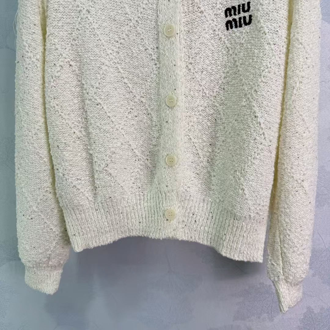 Chain crew neck knitted long-sleeved cardigan