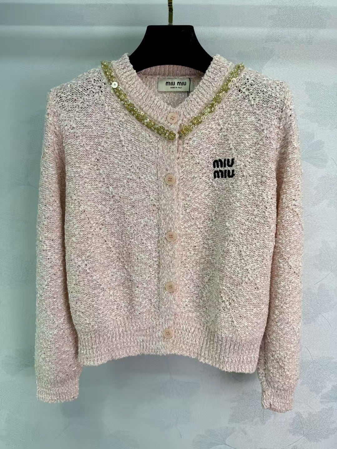 Chain crew neck knitted long-sleeved cardigan