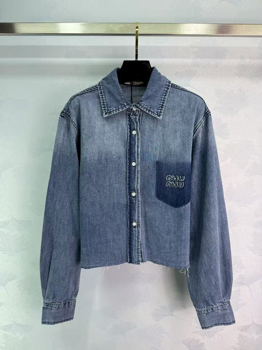 Washed blue denim shirt