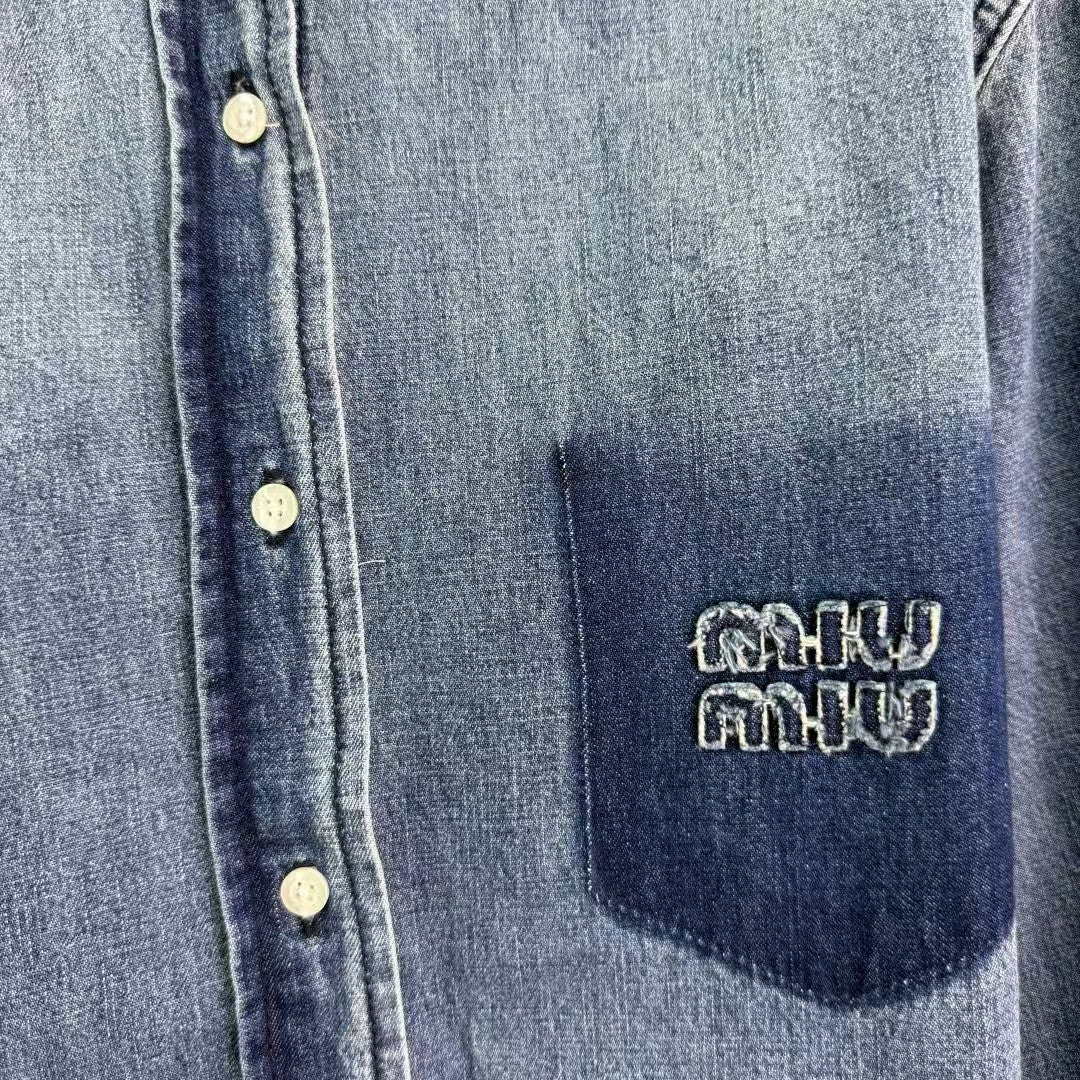 Washed blue denim shirt