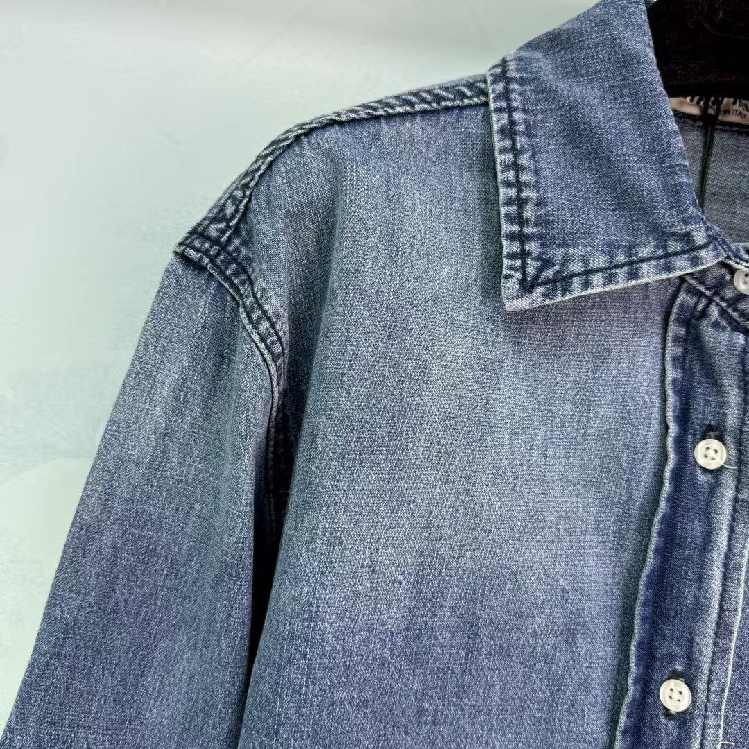 Washed blue denim shirt