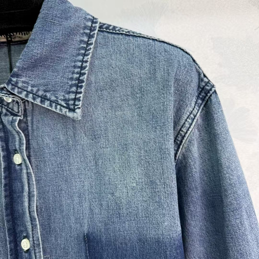 Washed blue denim shirt