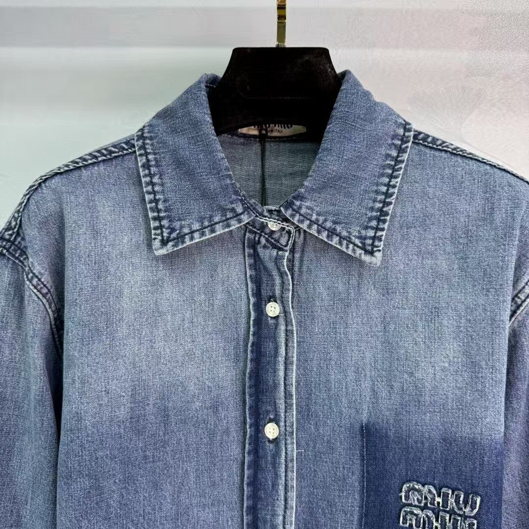 Washed blue denim shirt
