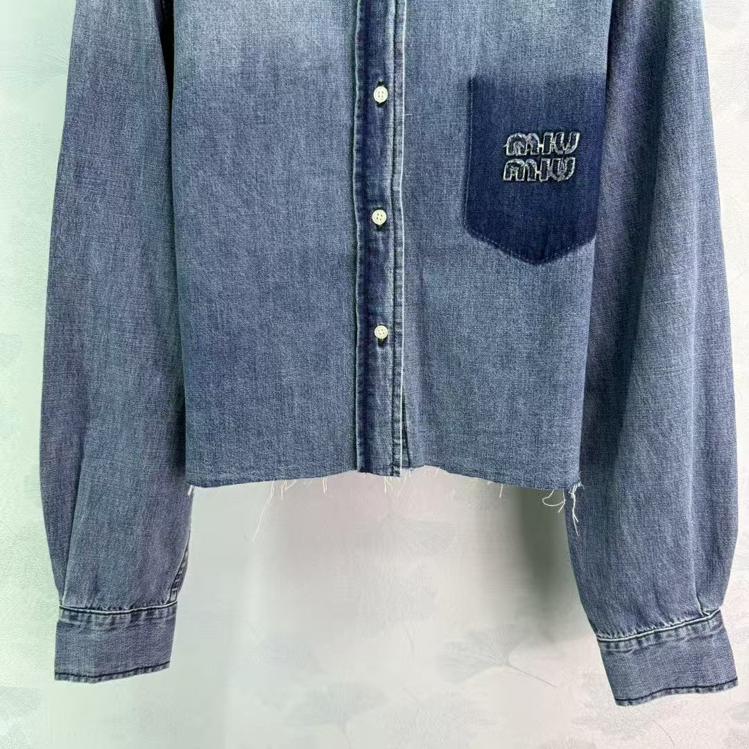 Washed blue denim shirt