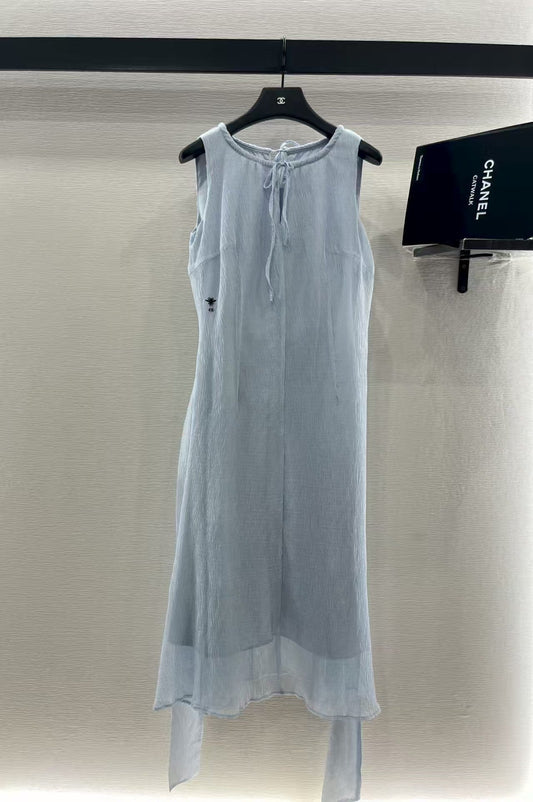 Round neck belt vest dress