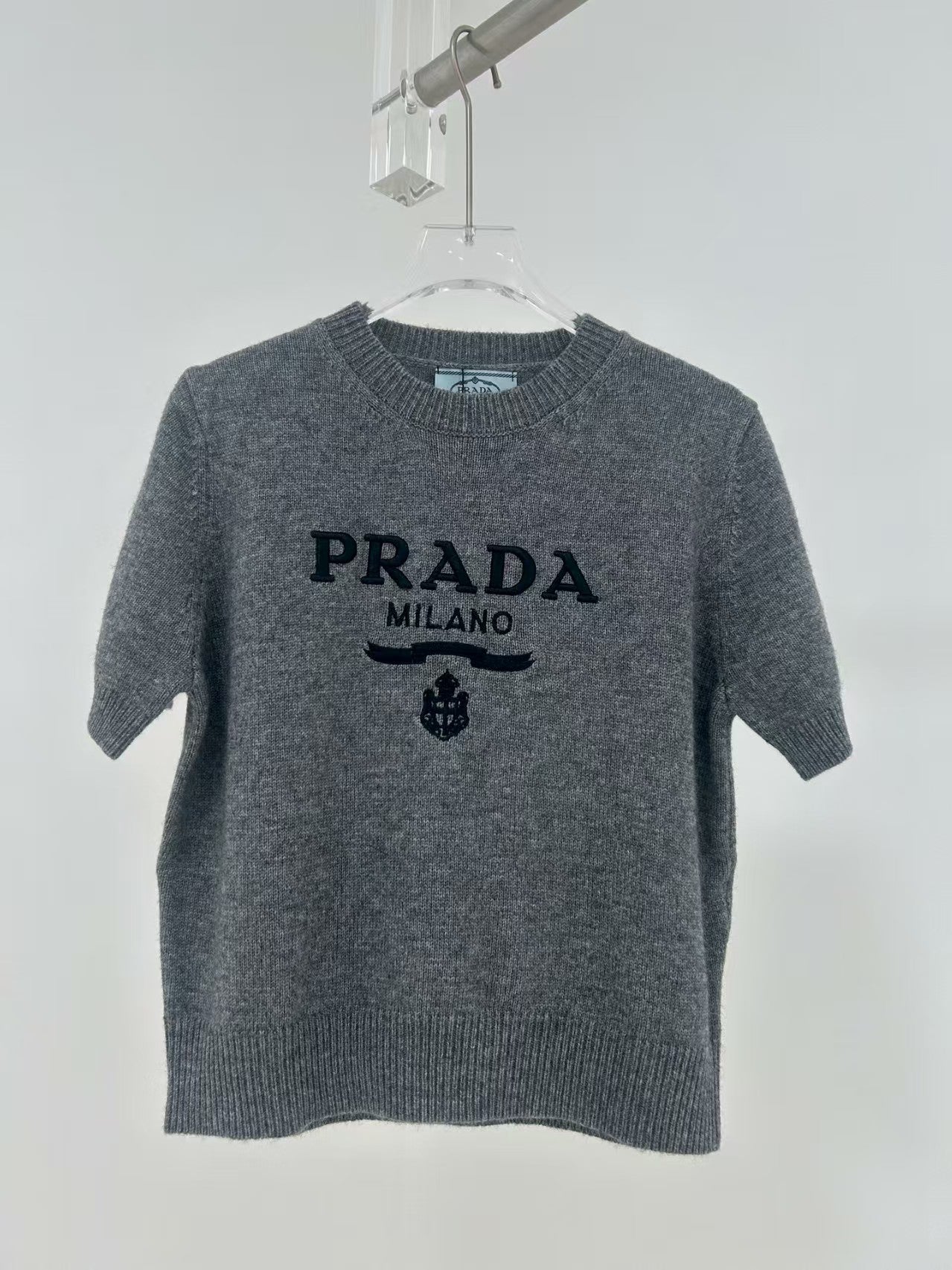 3D embroidered letters knitted wool short-sleeved shirt