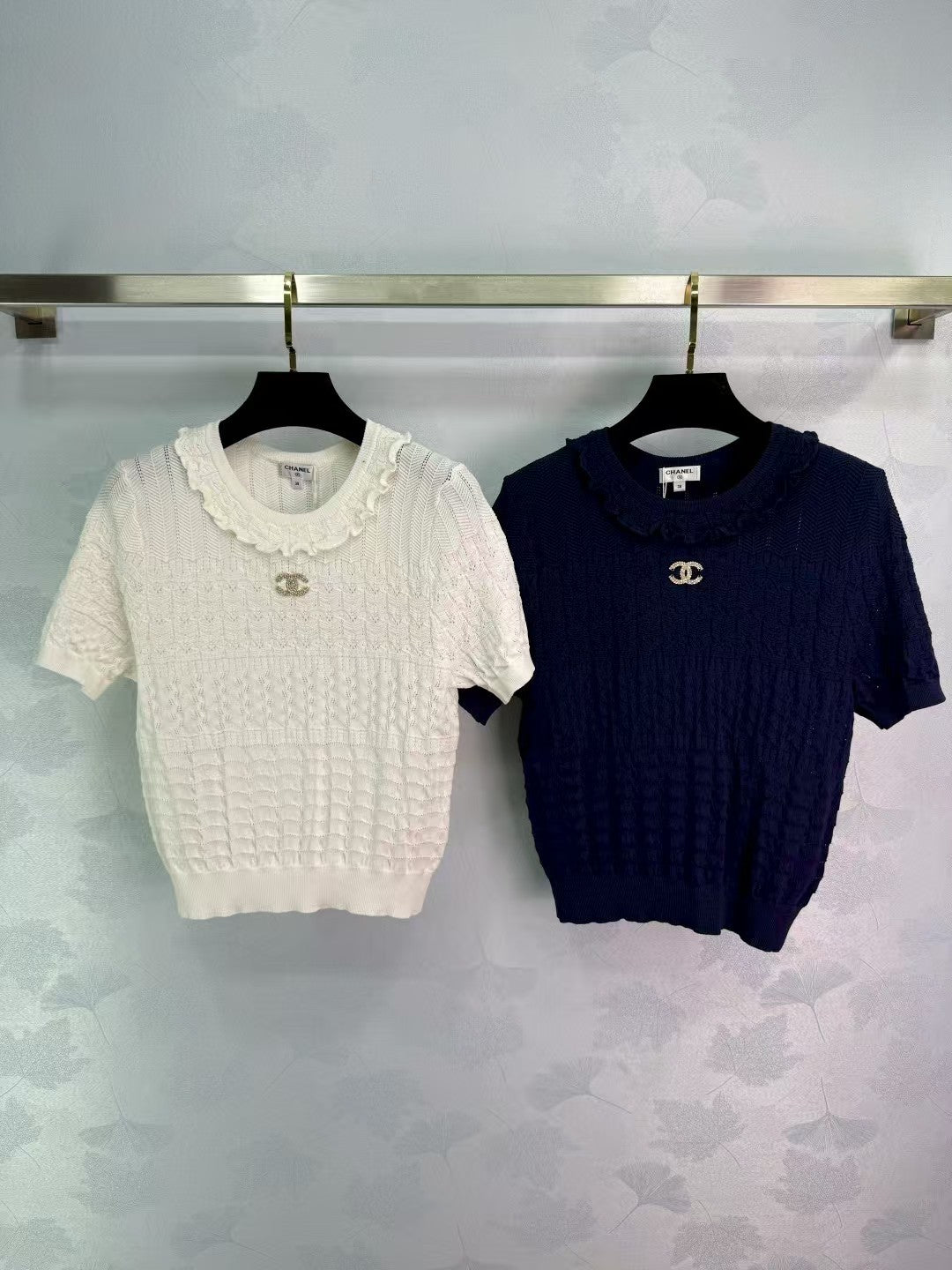 Lace collar knitted short sleeves