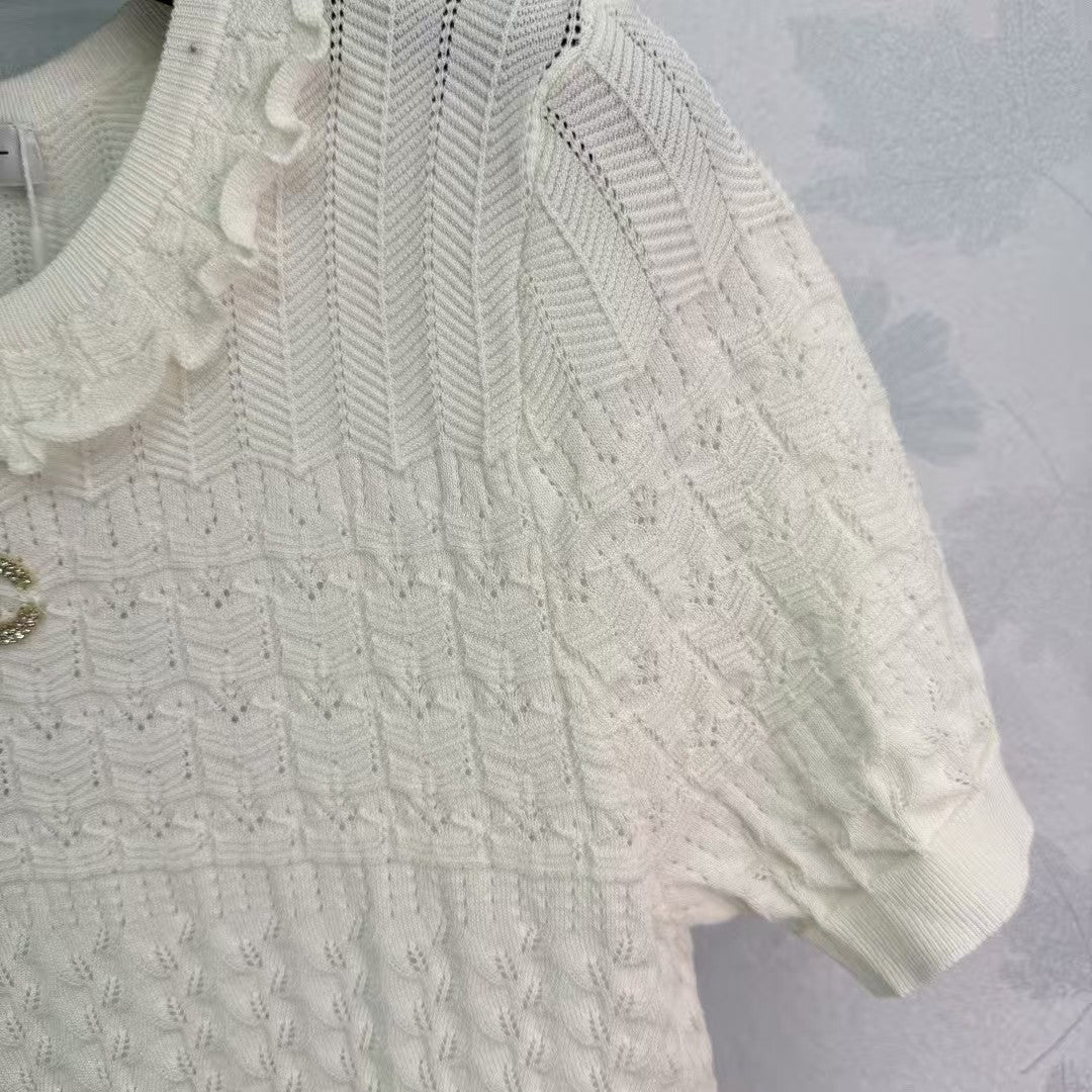 Lace collar knitted short sleeves