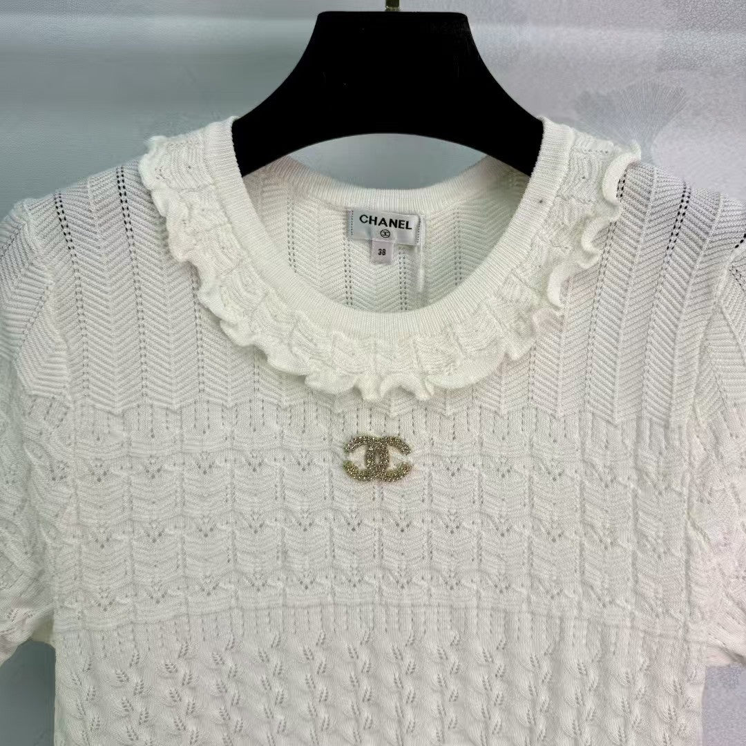 Lace collar knitted short sleeves
