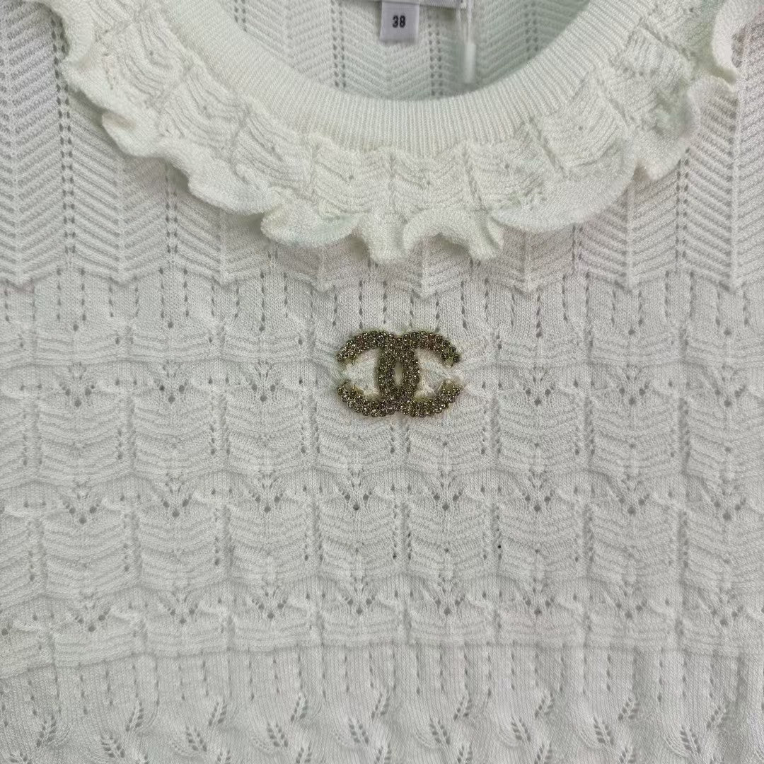 Lace collar knitted short sleeves