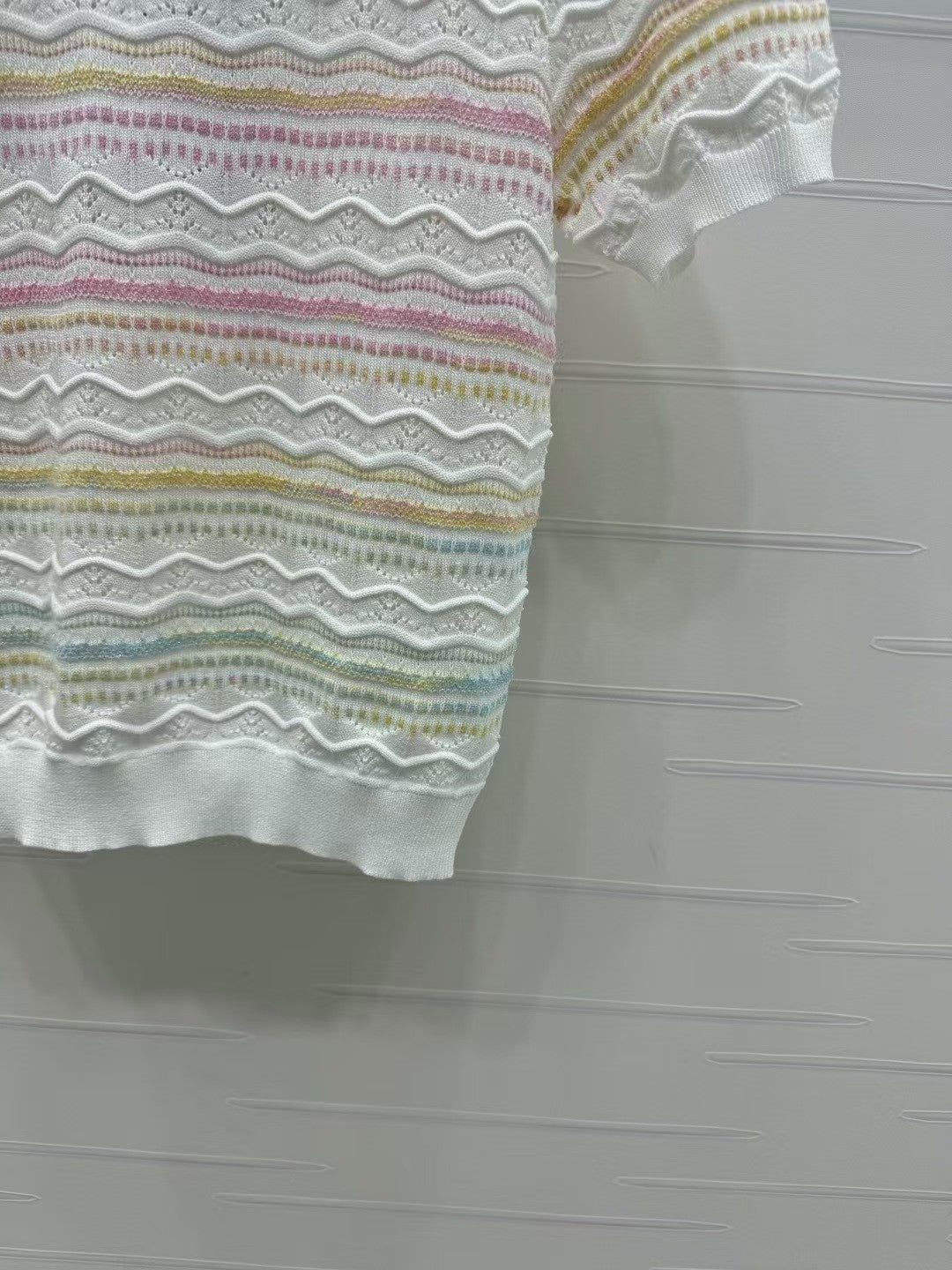 Striped crew neck knitted short sleeves