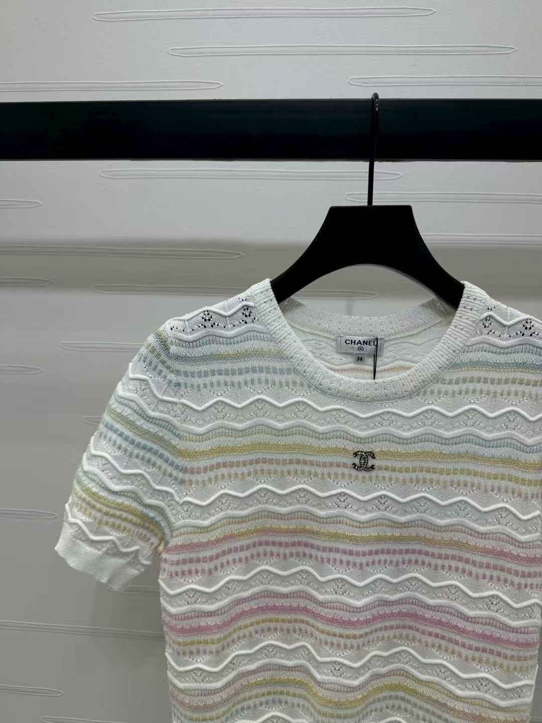 Striped crew neck knitted short sleeves
