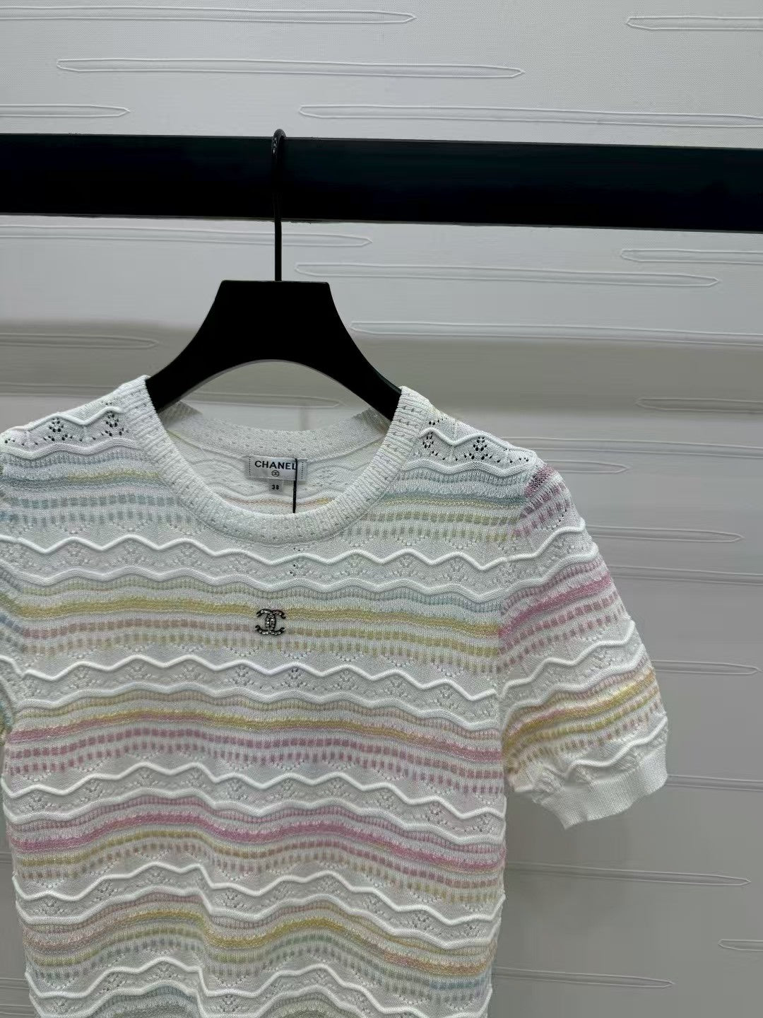 Striped crew neck knitted short sleeves