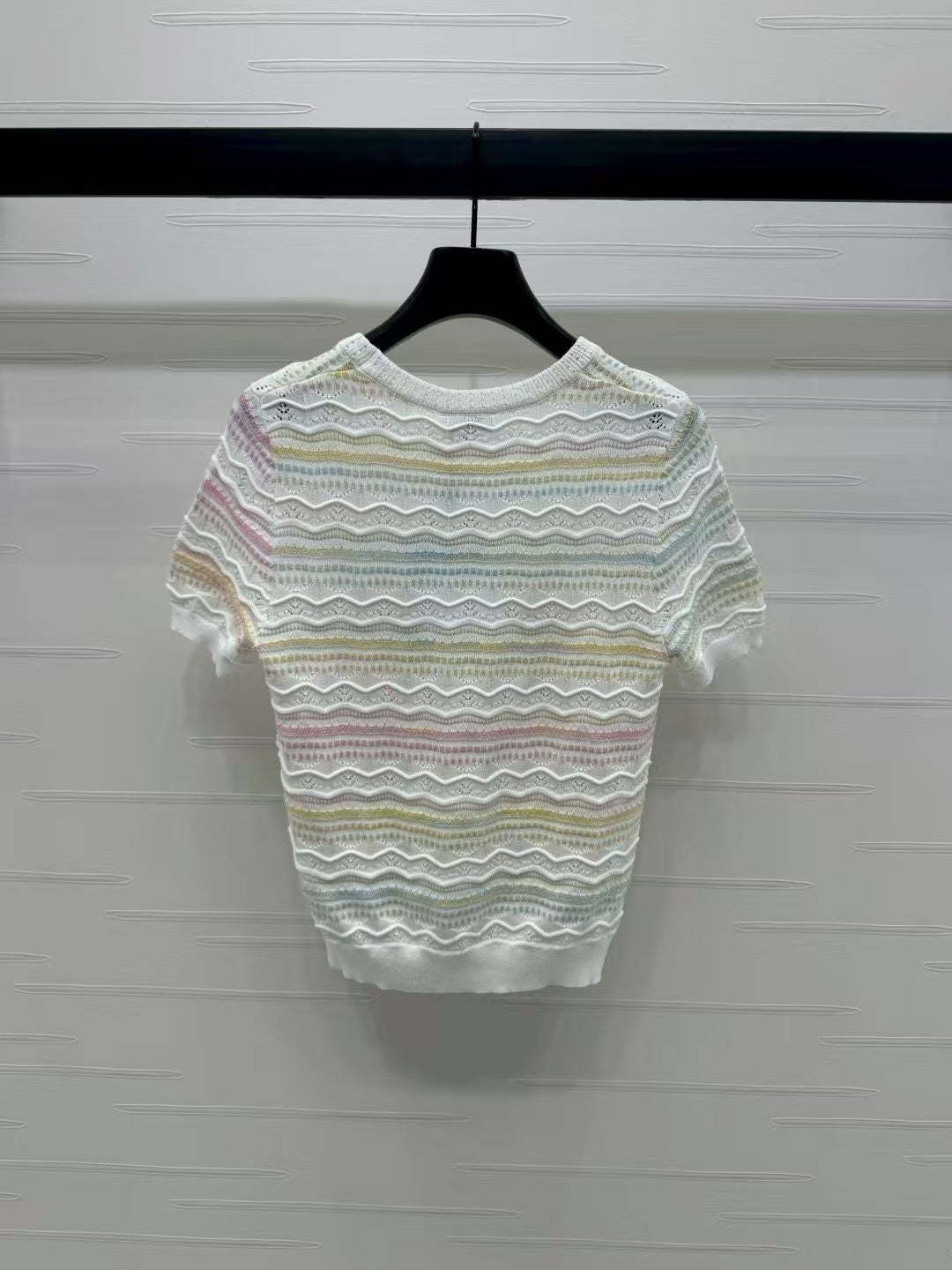 Striped crew neck knitted short sleeves