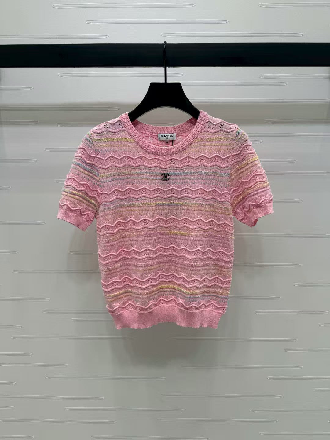 Striped crew neck knitted short sleeves