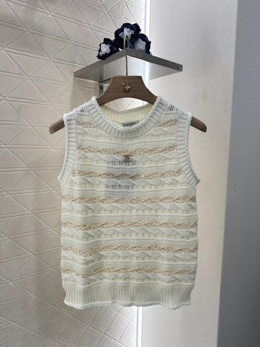 sequined striped knitted vest