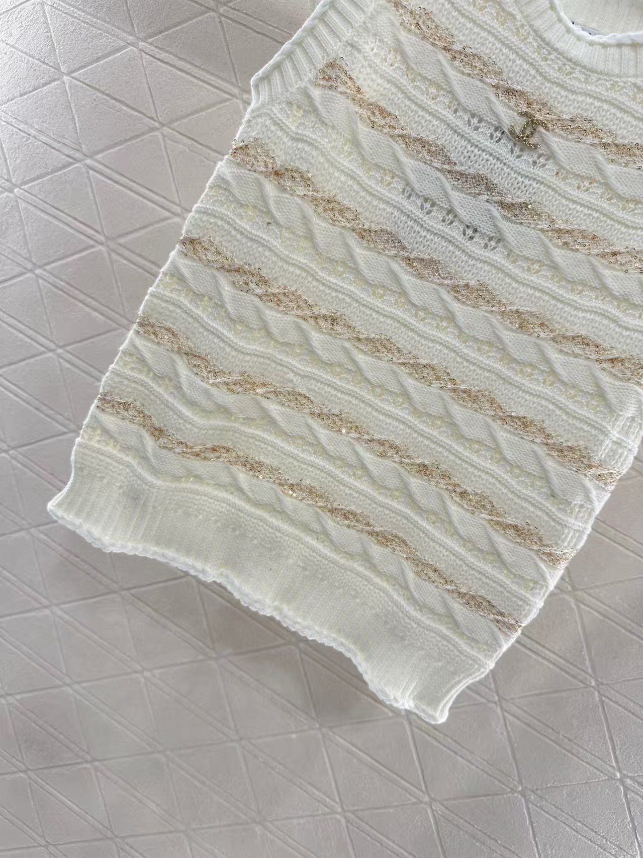 sequined striped knitted vest