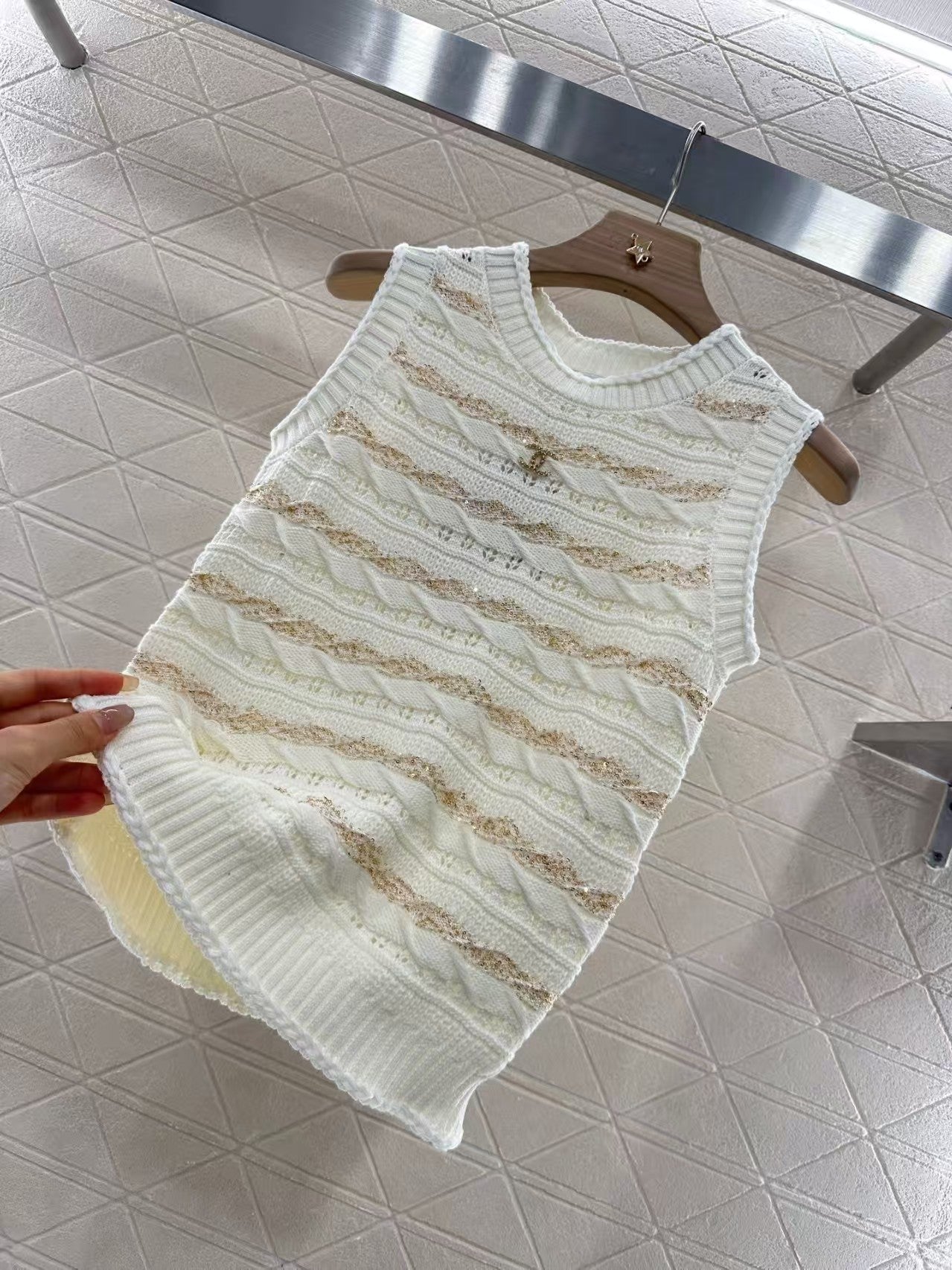 sequined striped knitted vest