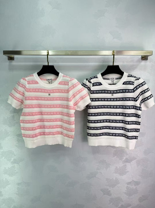 Logo pattern embellishment short sleeves