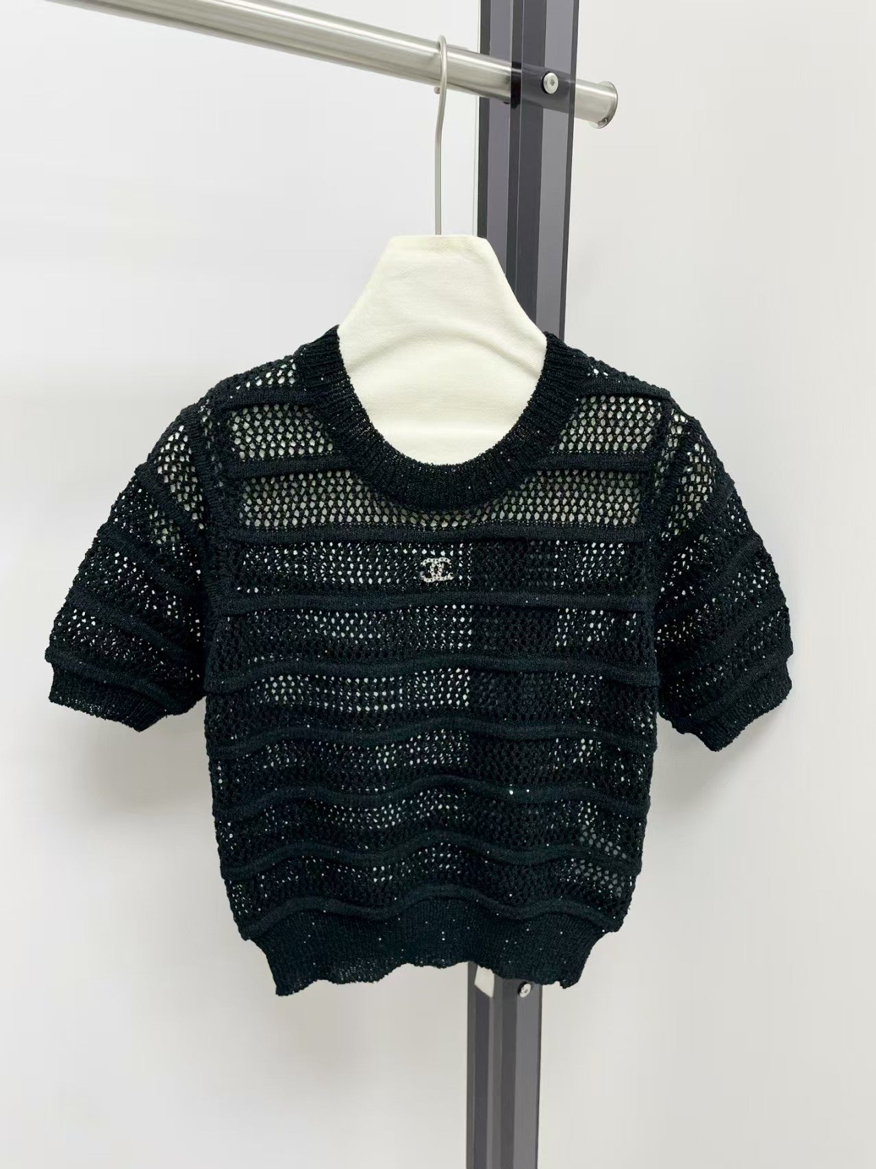 Striped hollow short sleeves