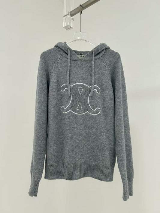 Terry-embroidered Arc de Triomphe hooded wool sweater