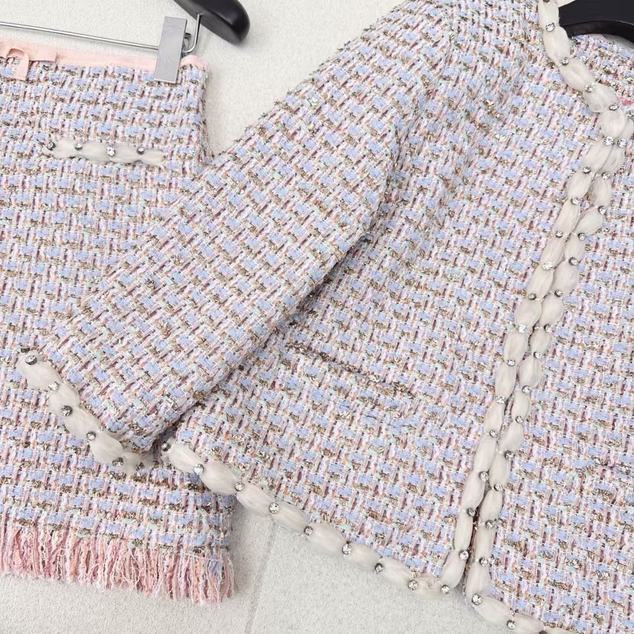 Round neck trim decorative braiding + A-line braided skirt