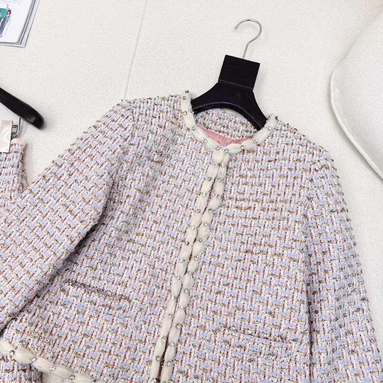 Round neck trim decorative braiding + A-line braided skirt