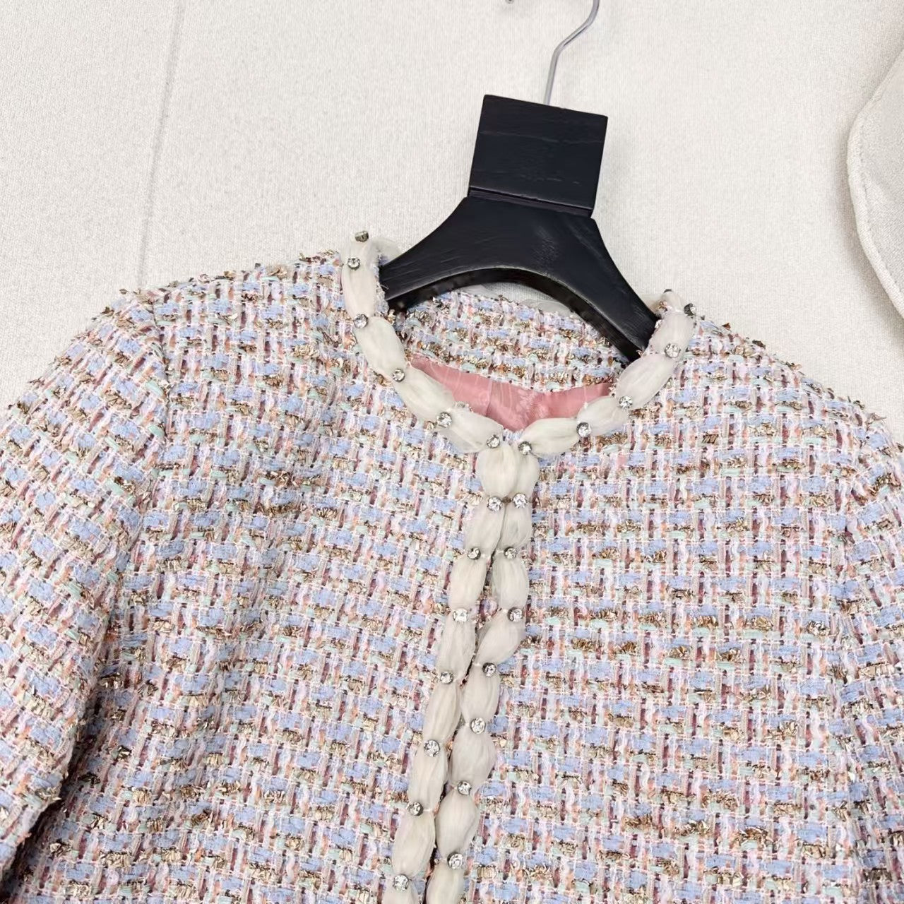 Round neck trim decorative braiding + A-line braided skirt