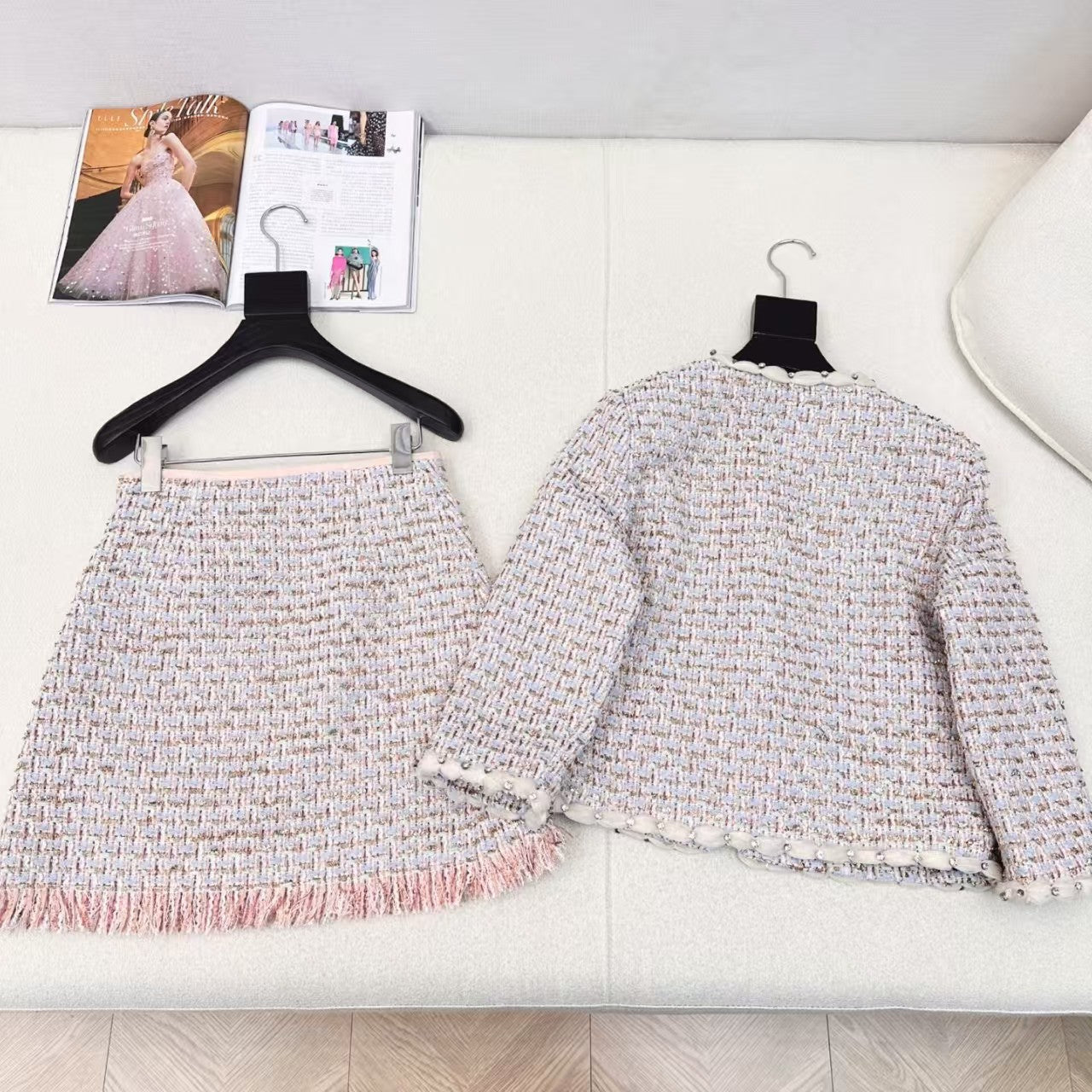 Round neck trim decorative braiding + A-line braided skirt