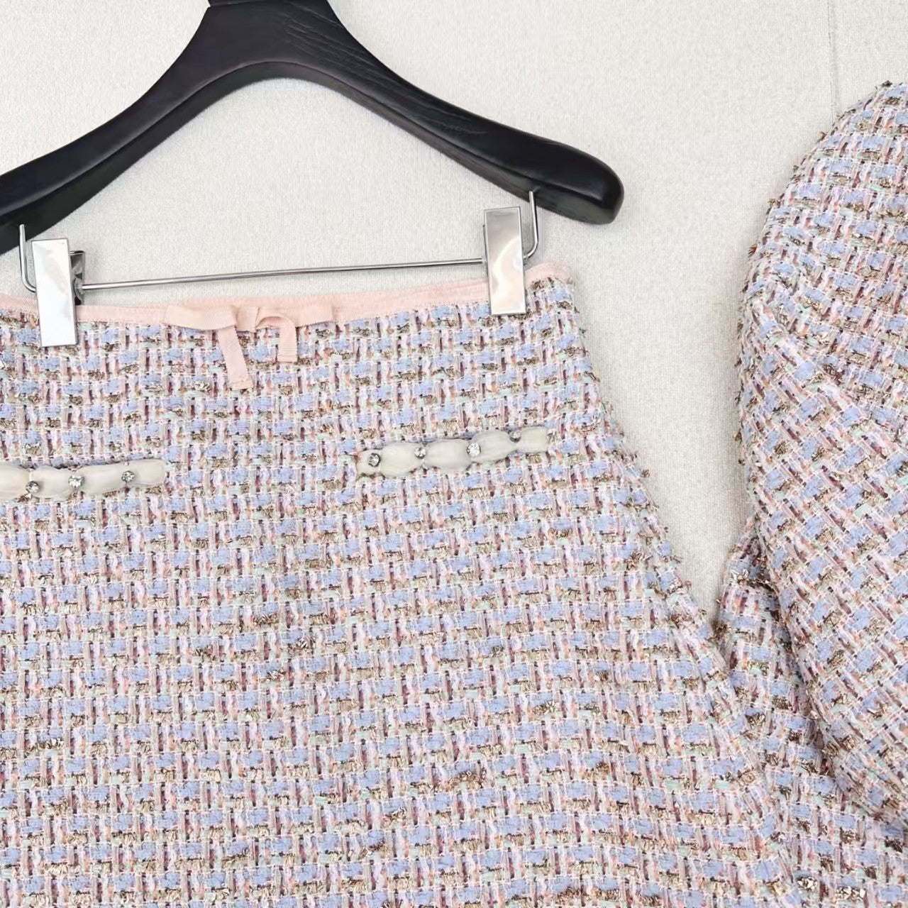 Round neck trim decorative braiding + A-line braided skirt