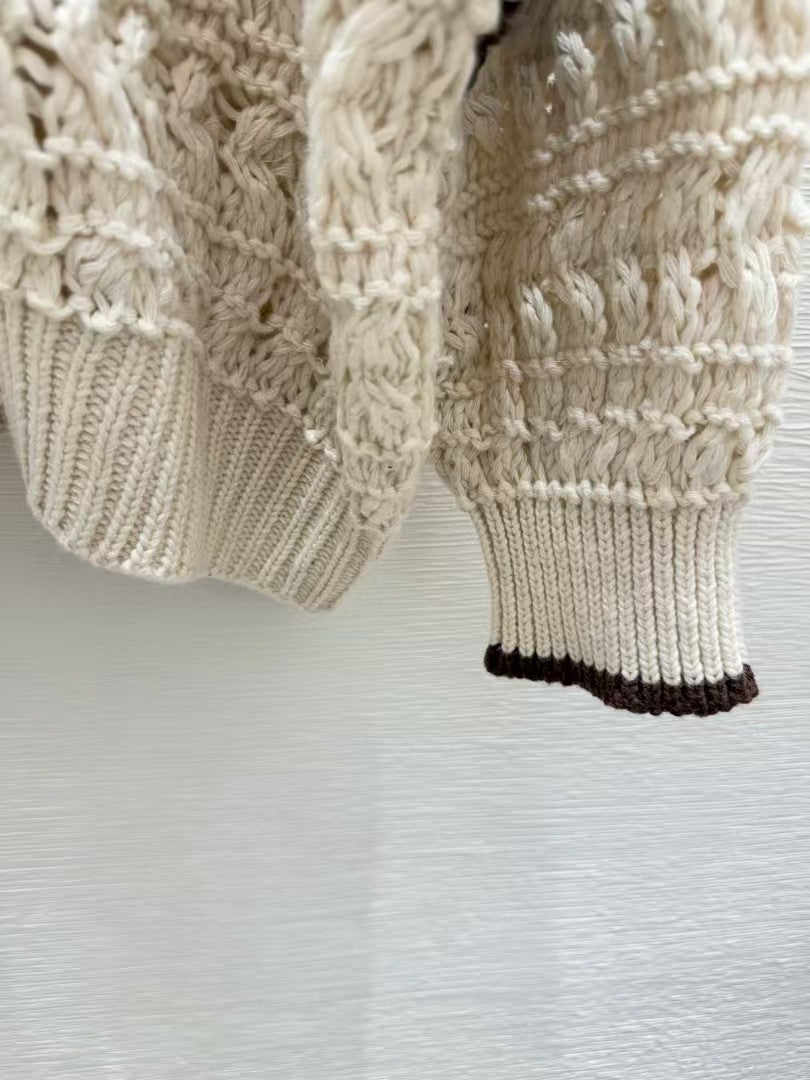 Colorblock Striped Open-Knit Cardigan