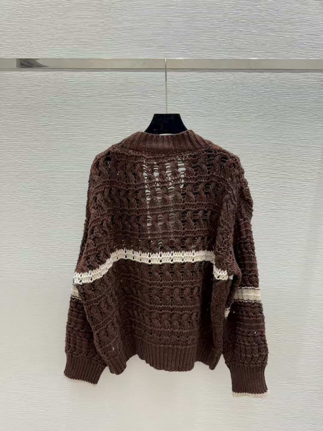 Colorblock Striped Open-Knit Cardigan