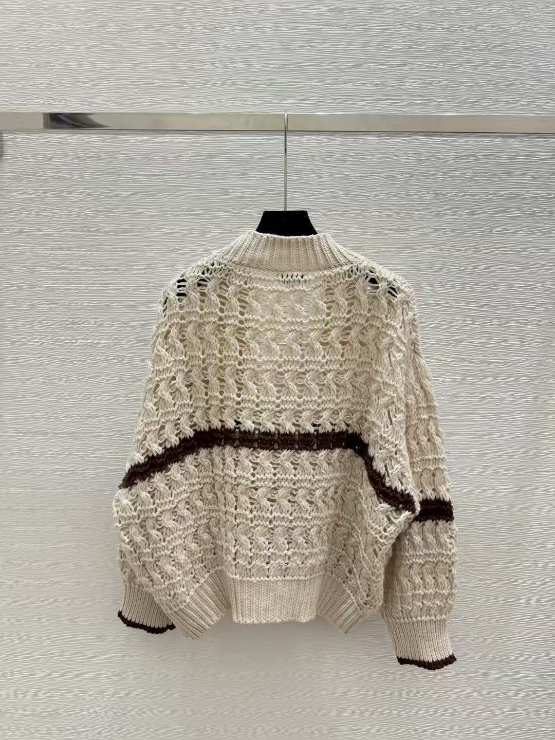 Colorblock Striped Open-Knit Cardigan