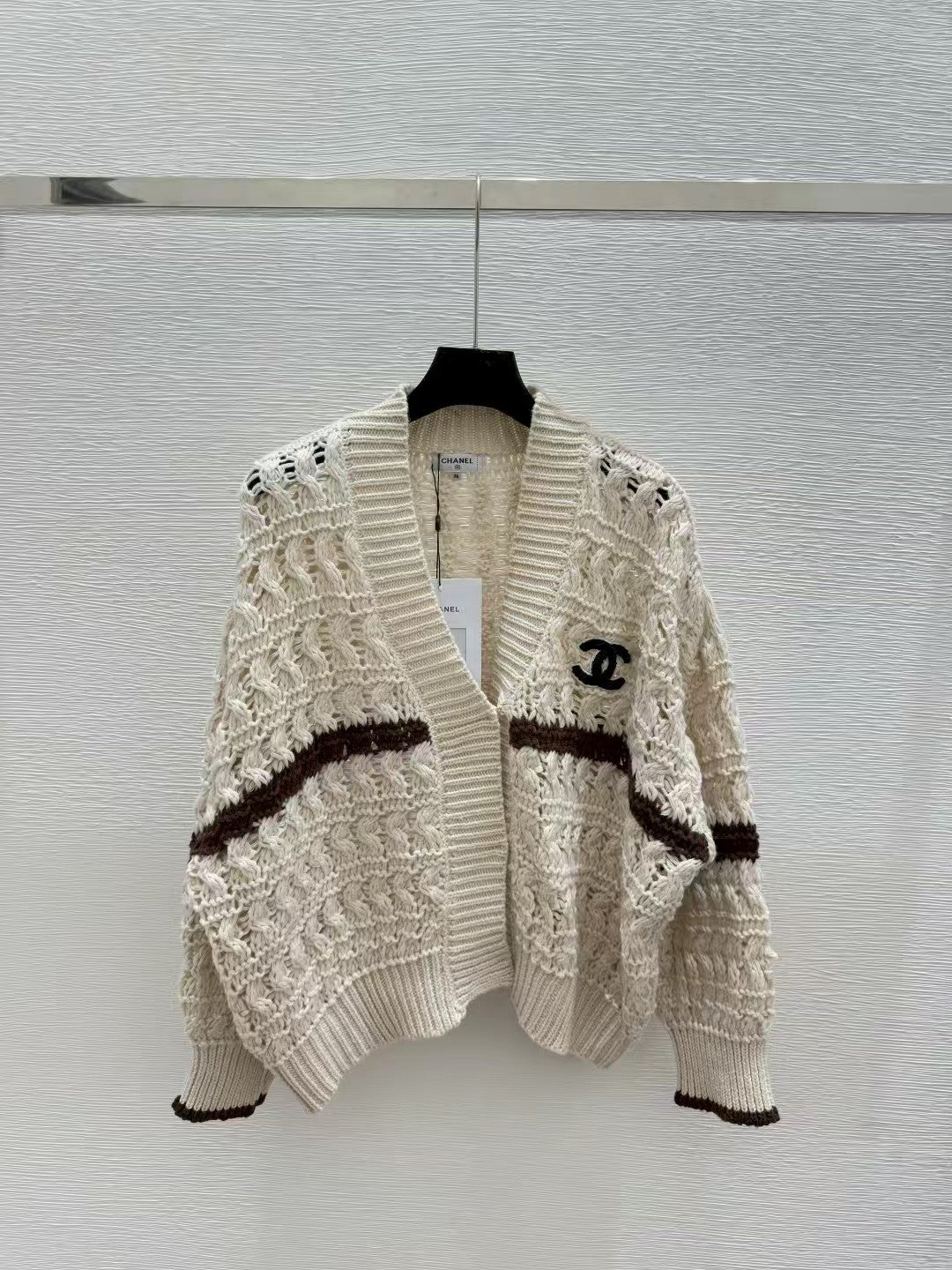 Colorblock Striped Open-Knit Cardigan