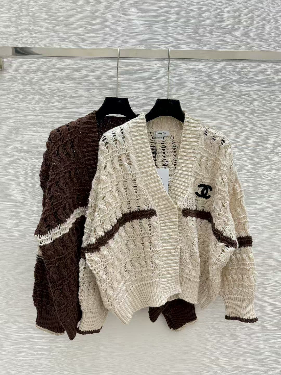 Colorblock Striped Open-Knit Cardigan