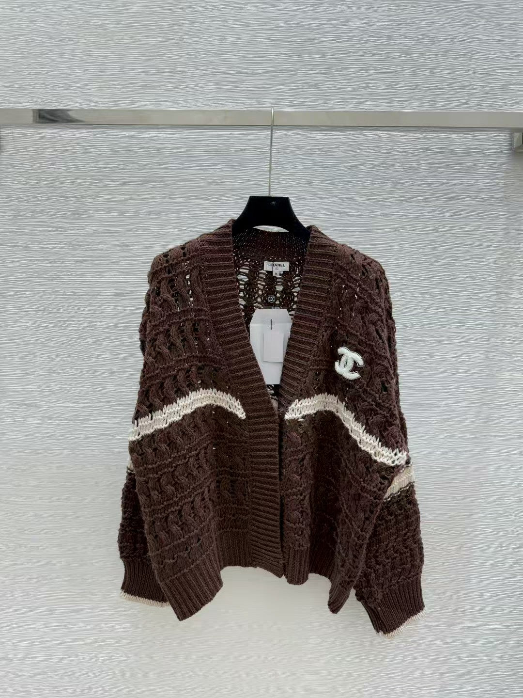 Colorblock Striped Open-Knit Cardigan