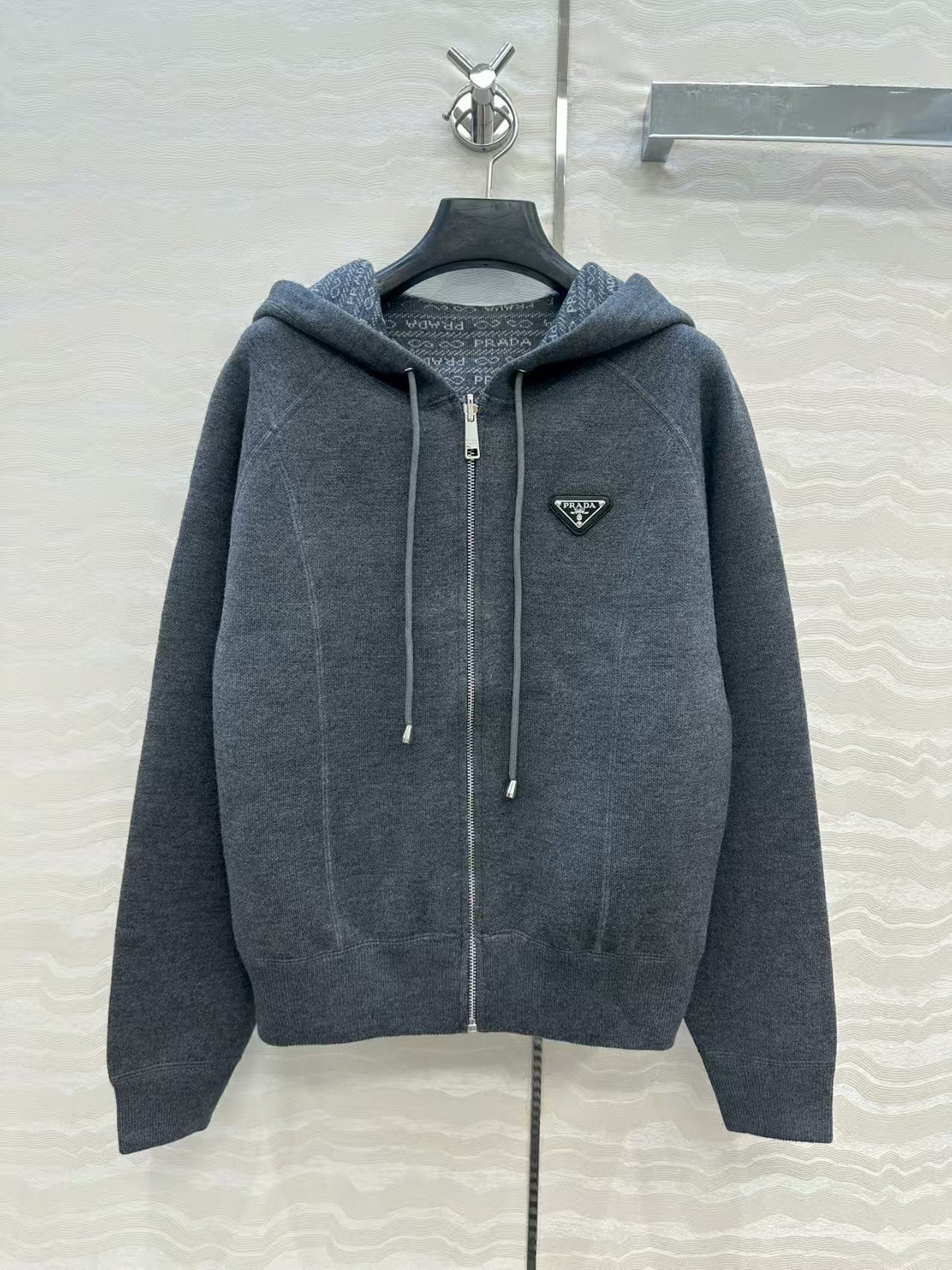 Double-faced wool hooded jacket with monogram