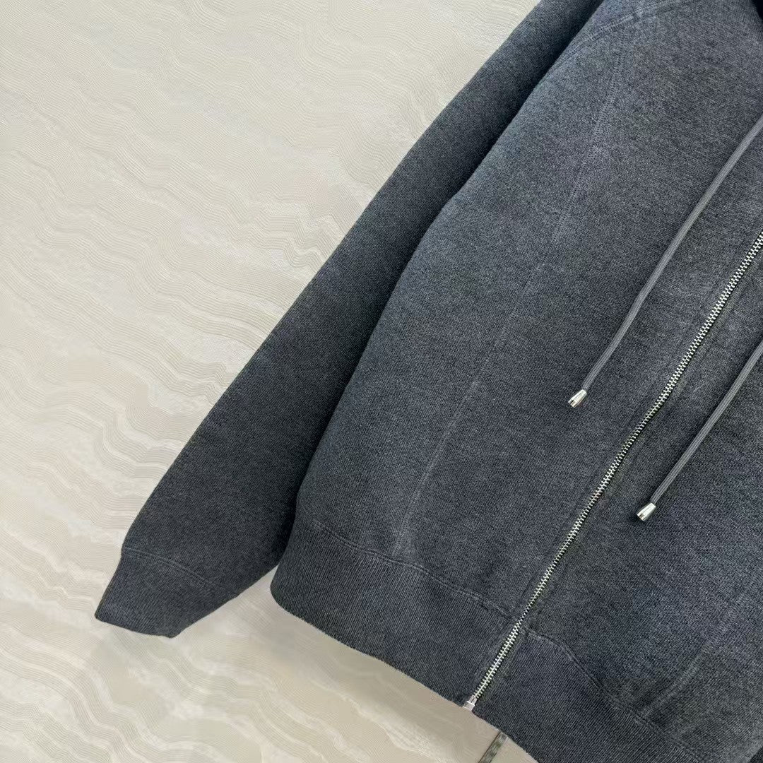 Double-faced wool hooded jacket with monogram