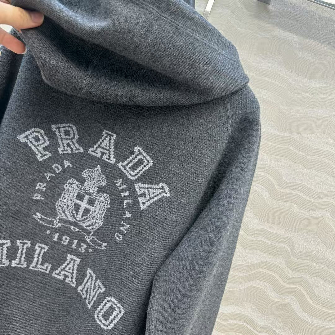 Double-faced wool hooded jacket with monogram