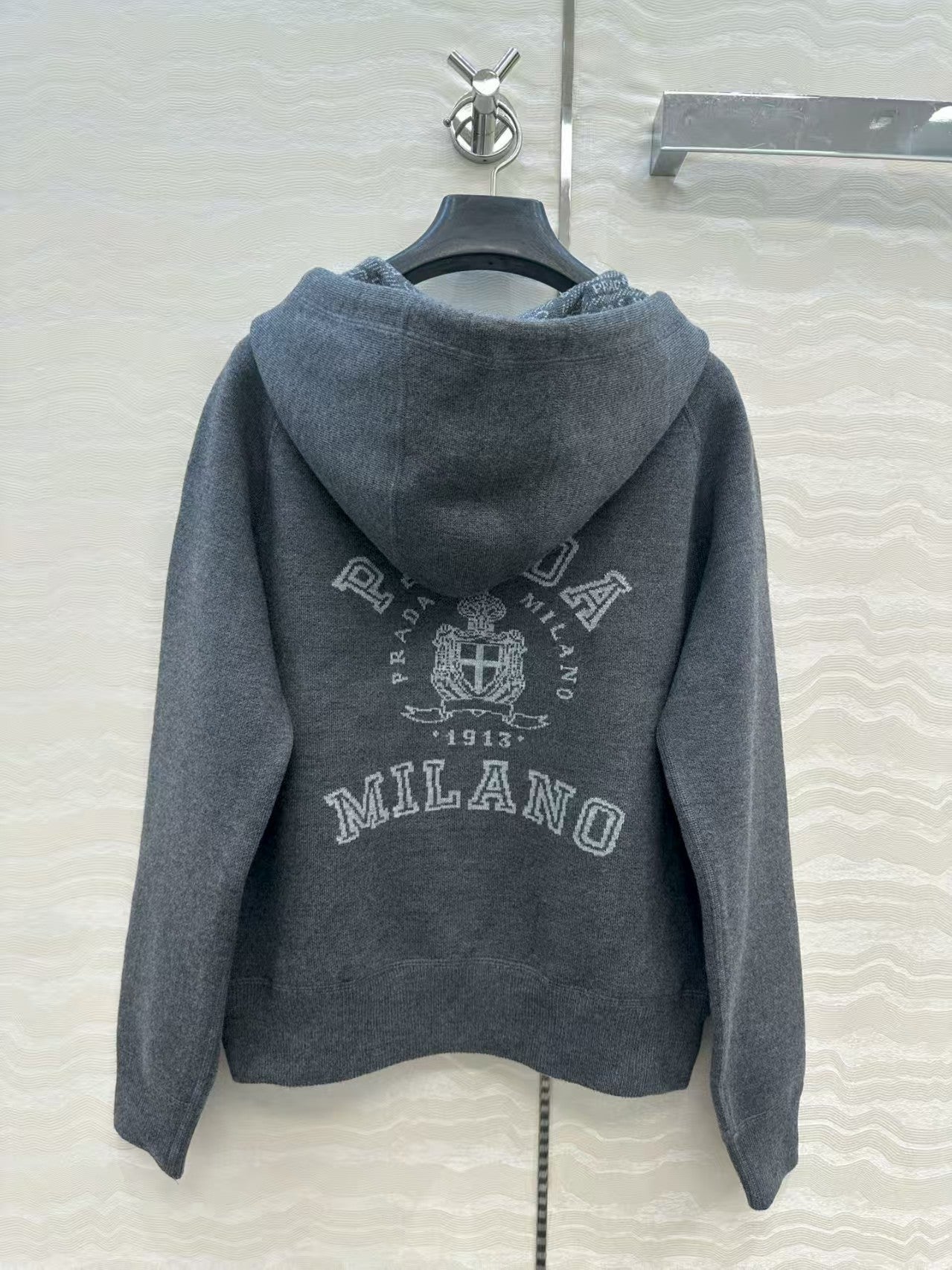 Double-faced wool hooded jacket with monogram