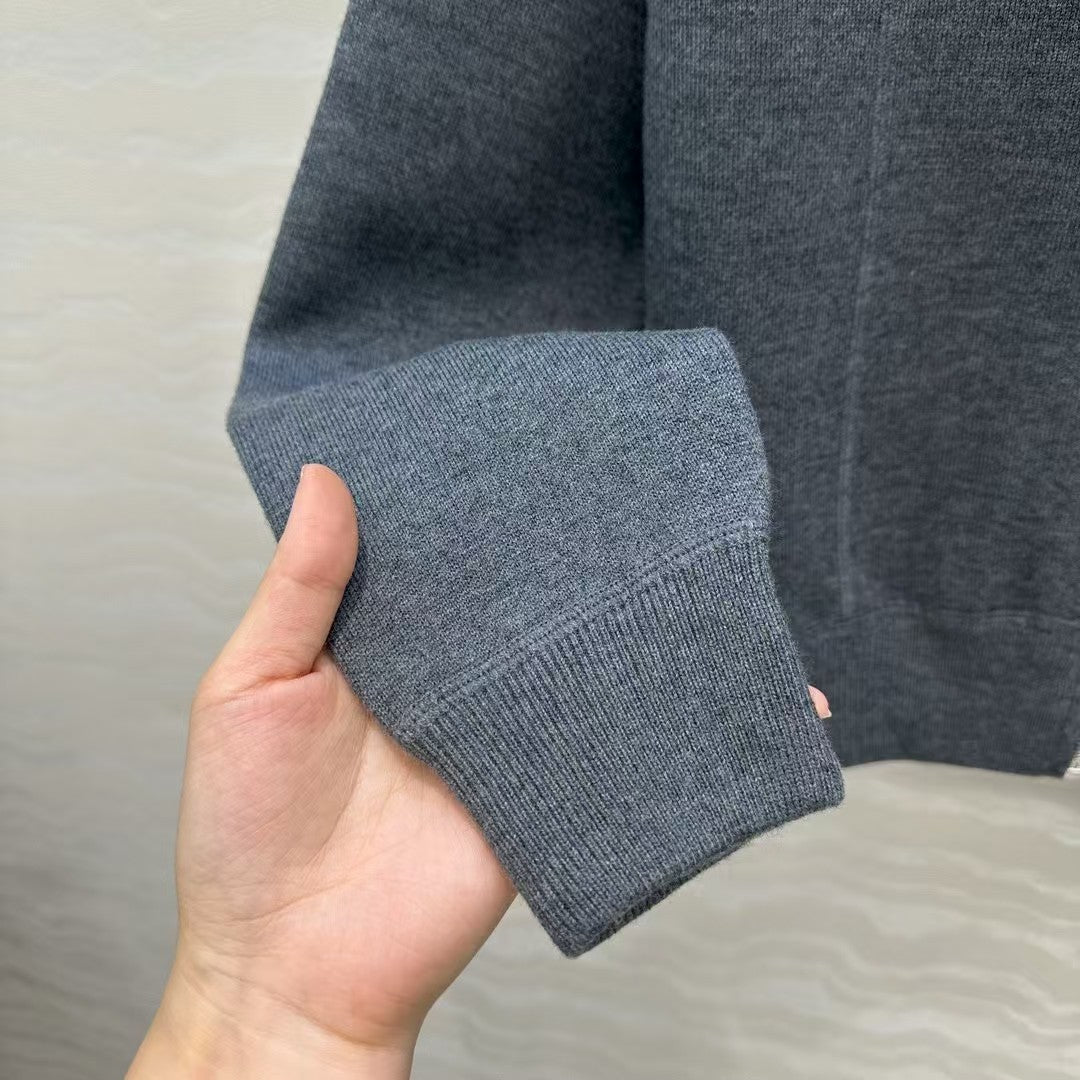 Double-faced wool hooded jacket with monogram