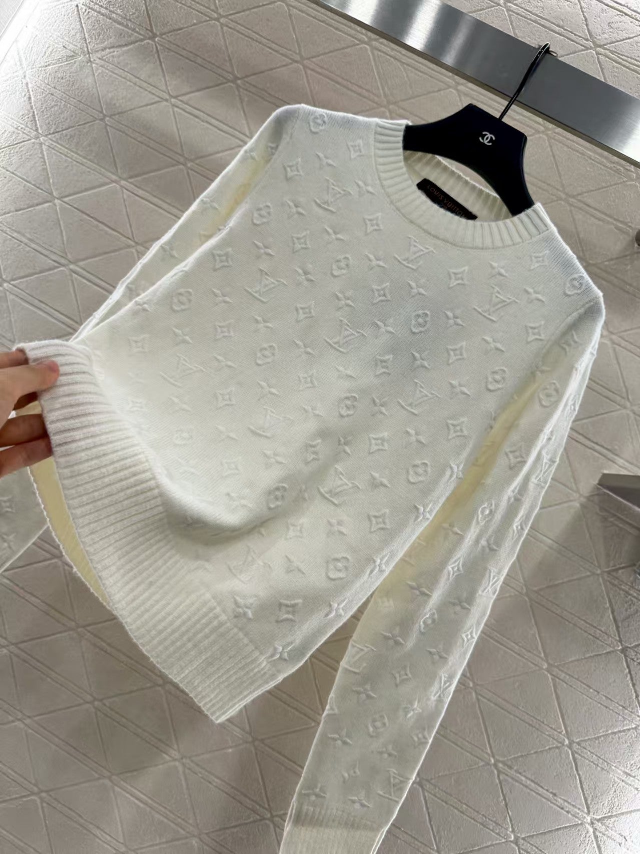 embroidered jacquard pullover sweater