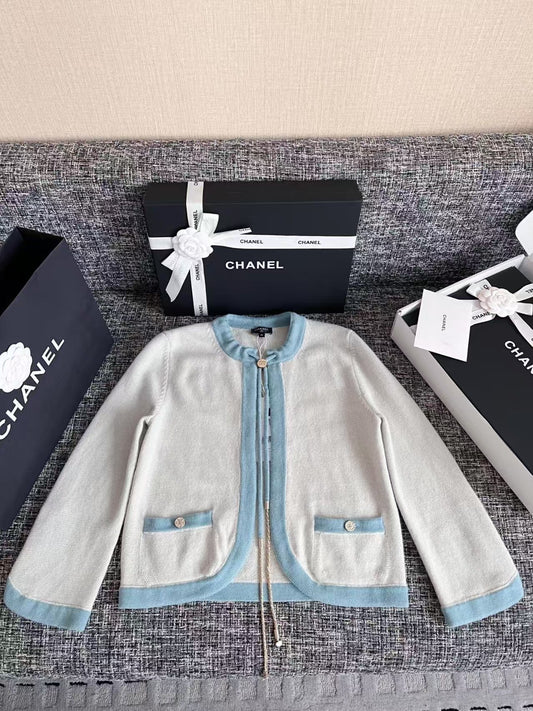 New contrast color cashmere cardigan