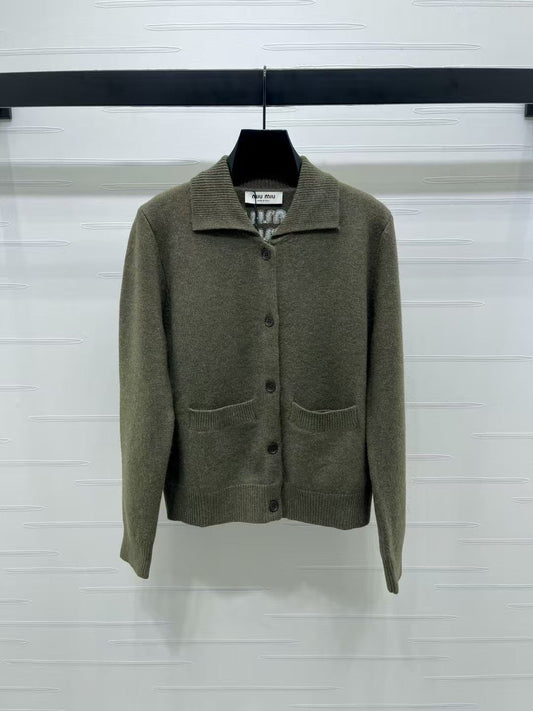 Lapel long-sleeved knitted cardigan