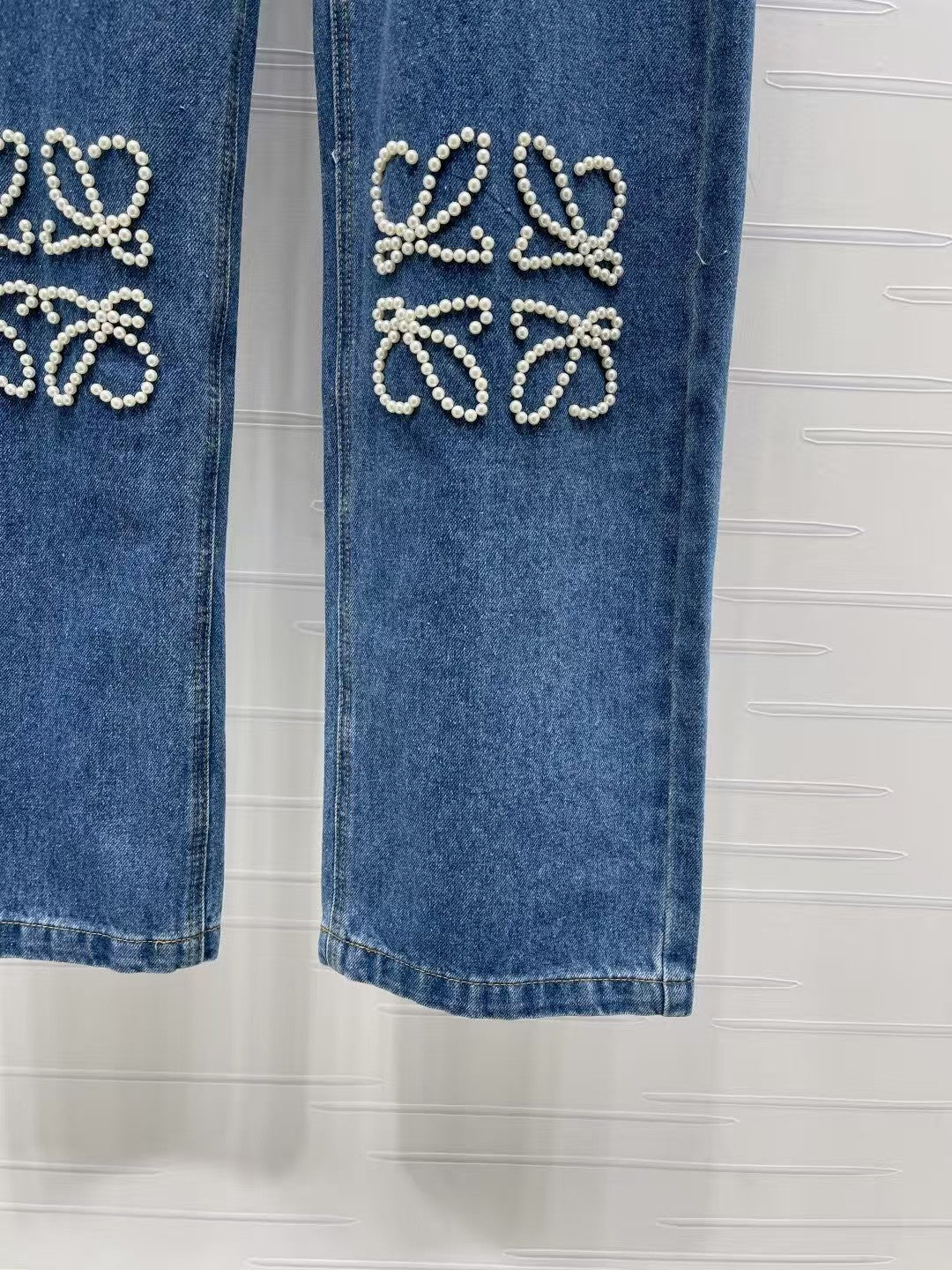 Heavy beaded straight jeans