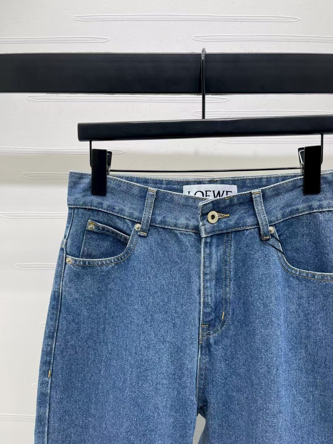 Heavy beaded straight jeans